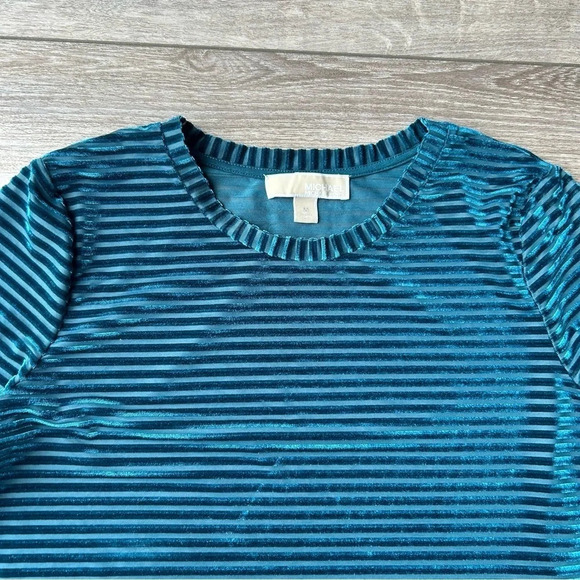 Michael Kors Turquoise Velvet Stripe Flutter  Sleeve Top - Picture 7 of 14